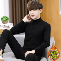 Pure black semi-tall collar sweater men repair blouse sweater in autumn and winter plus thickness