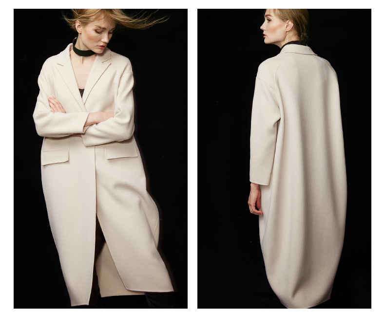 弗洛拉2017秋季新款欧美大牌羊毛绒大衣女长款廓形高端双面呢大衣