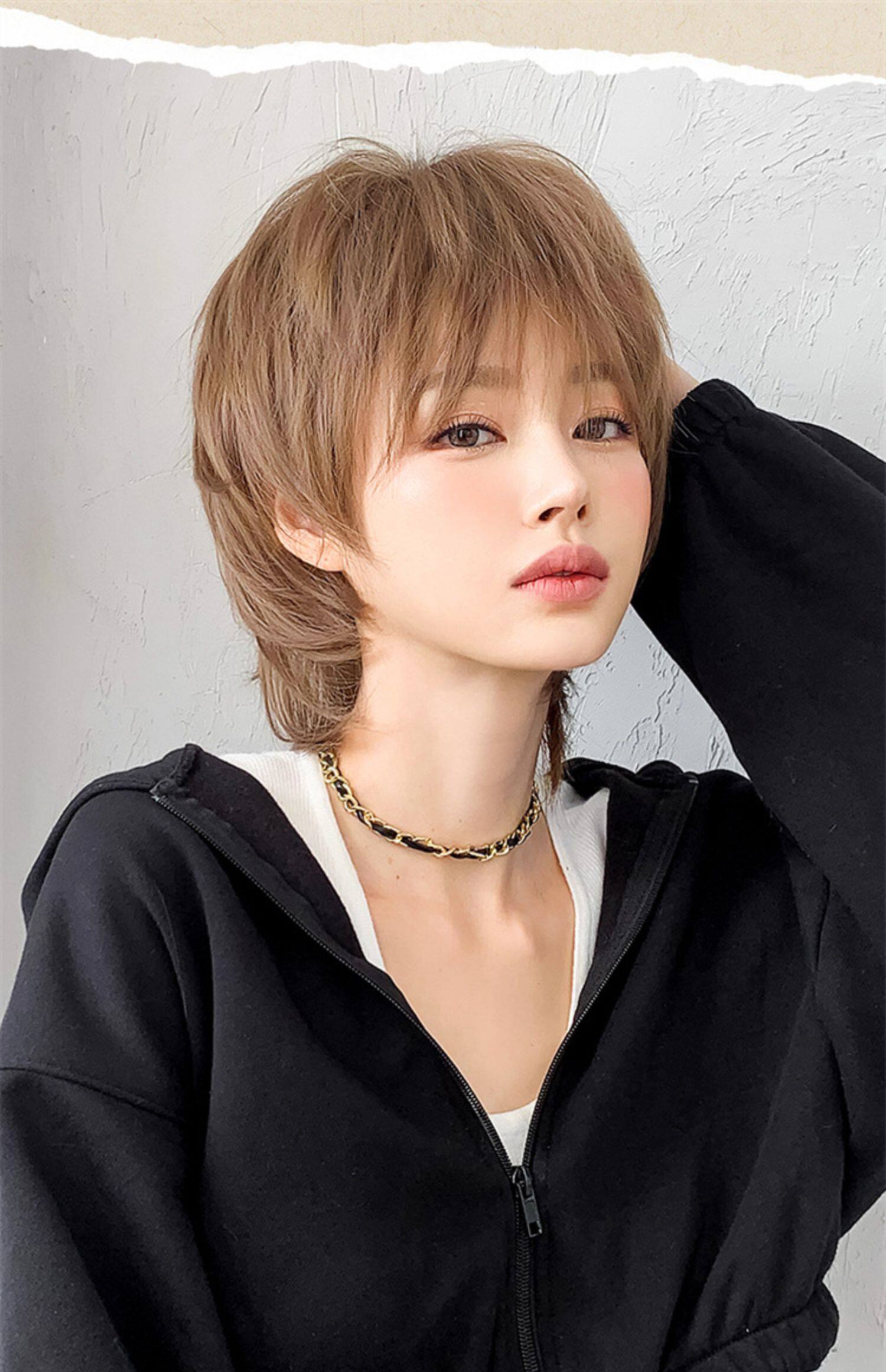 空气刘海假发短发女直发减龄仿真自然全头套式网红狼尾鲻鱼头时尚