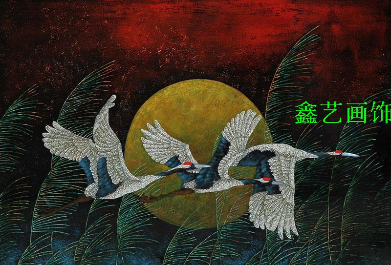 白鸟朝风 仙鹤奔月 蛋壳镶嵌仙鹤 客厅画 毕业创作漆画 送礼热卖_7折