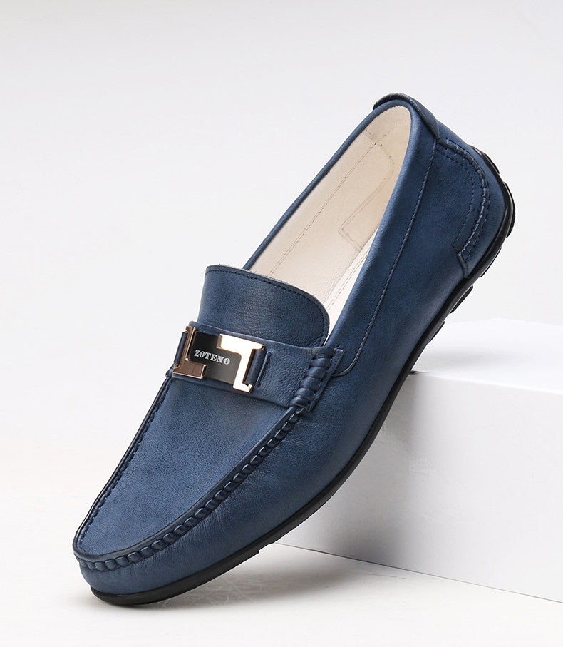 zoteno/左天奴休闲男鞋夏真皮鞋懒人鞋牛皮豆豆鞋透气套脚鞋5913.