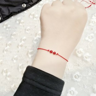 手链 细 玛瑙手链 纯手工编织红绳水晶 月老红线姻缘线 礼物 脚链