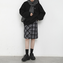CHICVEN autumn and winter vintage tweed plaid five-point skirt Plaid back split middle skirt one-step dress wild winter