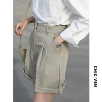 CHICVEN Mingjing conjecture casual high waist wide leg suit five-point pants loose Bermuda shorts women