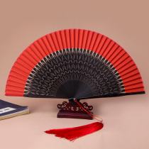 Chinese style big red womens dancing fan ancient style Hanfu portable dance folding fan model cheongsam catwalk fan
