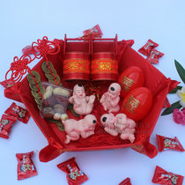 Male home bed set resin four happy doll child sun bucket Chinese copper money Chaoshan marriage supplies