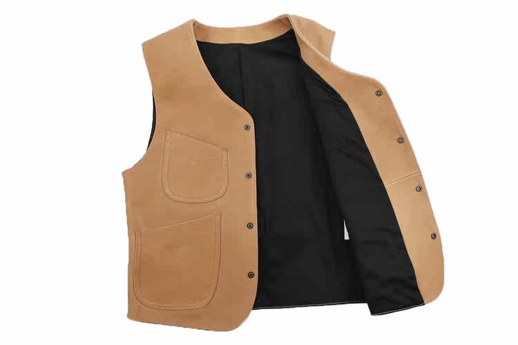 品出东山春季新款原色植鞣牛皮本色皮复古真皮马甲阿美咔叽日式