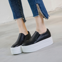 Spring new thick bottom real leather set foot small white shoes pine pastry Foo shoes One foot pedal sloth up 6cm single shoe woman