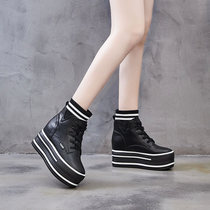 Thick Bottom High Bunch Shoes Women Socks Boots Short Boots 100 Lap Slim Martin boots Supper Heightening Fashion Socks Shoes White