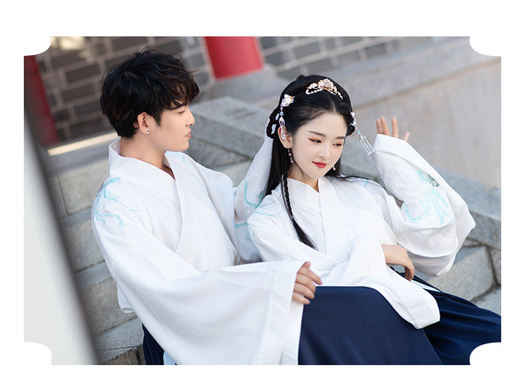 原创汉服绣花交领广袖魏晋风襦裙武侠风情侣装cp装学生舞台表演服