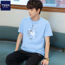 TEEK blue short sleeve t-shirt man 2022 summer new pure cotton teenagers casual summer fresh half sleeve knitwear