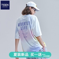 (National tide new products buy 1 get 1 free)Tie-dyed pure cotton short-sleeved t-shirt mens 2021 summer ins couple outfit 5 and a half sleeves