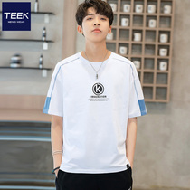 TEEK pure cotton man short sleeve T-shirt 2022 new summer splicing teen trends 50%-half sleeves clothes
