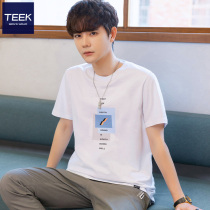 TEEK short sleeve T-shirt male pure cotton summer loading port wind student boomer 100 lap ice silk half sleeve body sweatshirt trend