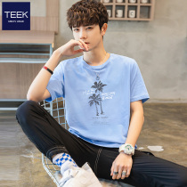TEEK 2021 Summer New Handy Current Cotton Student Tide Blue Short Sky Sky T Shirt Men
