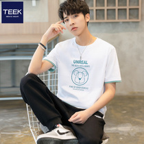 TEEK pure cotton fake two short sleeves T-shirt male summer new small bear printed teenager ice silk half sleeve blouses