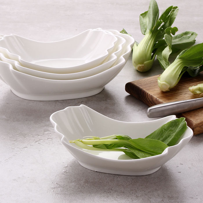 陶瓷凉拌菜碗 纯白凤尾碗 水果沙拉碗 酒店西餐厅冷菜热菜异型碗