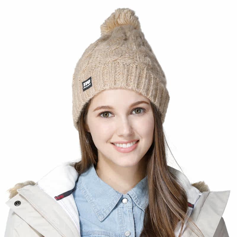 第一户外防风保暖编织帽旅行露营针织平口滑雪帽女