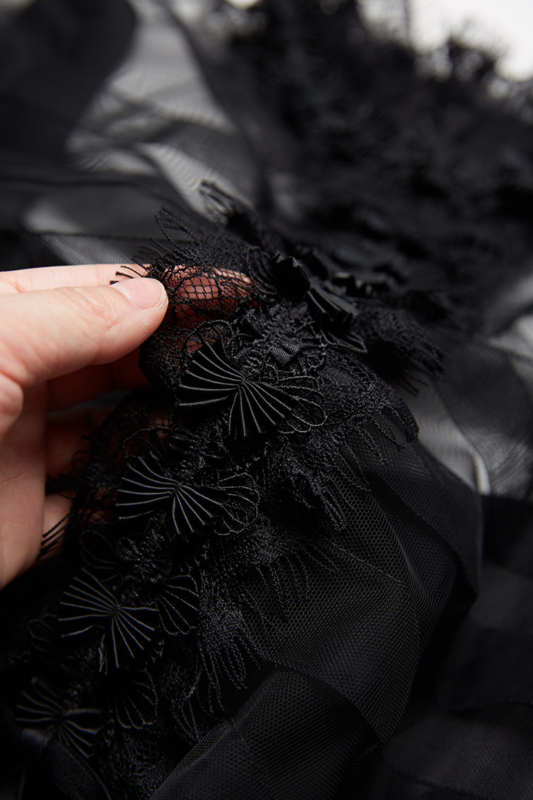 【19春夏】adoritz/阿朵丽兹 黑色网纱灯笼袖女士连衣裙 不支持退换