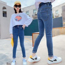 Spring and autumn girls jeans childrens slim trousers 7 little girls foreign pants wear casual pants 12-15 years old