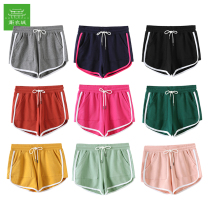 Black sports shorts womens summer cotton elastic Terry breathable running casual color color anti-light strip