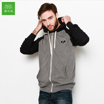 Mens cotton sports casual hooded shoulder zipper sweater Contrast sleeve baseball suit cardigan