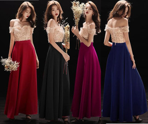 Shoulder length toast new long wedding evening dress slim dress