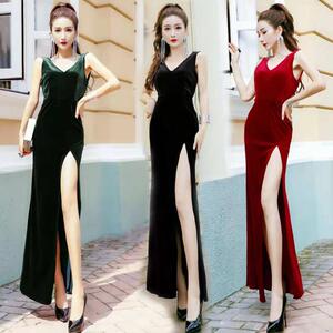 new styles sexy low key thin split dress long dress 