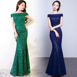 New sexy word shoulder evening dress married fishtail long slim  