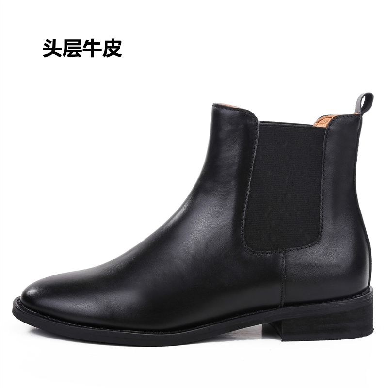 2019新秋冬英伦风真皮松紧短靴头层牛皮粗跟套筒切尔西靴子女休闲 Изображение 1 2019新秋冬英伦风真皮松紧短靴头层牛皮粗跟套筒切尔西靴子女休闲 Изображение 1