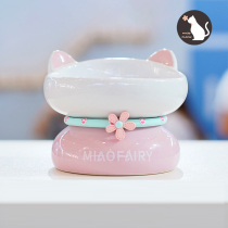 Stunning as Fairy Fairy Cat Bowl ceramic High-footed Neck Cute Food Basin Big Caliber Anti-Flap Pet Supplies