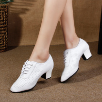 White Latin Dance Shoes Women Genuine Leather Adult Soft Bottom Exercises Shoes Square Dance Sailors Dancing summer Dancing Shoes