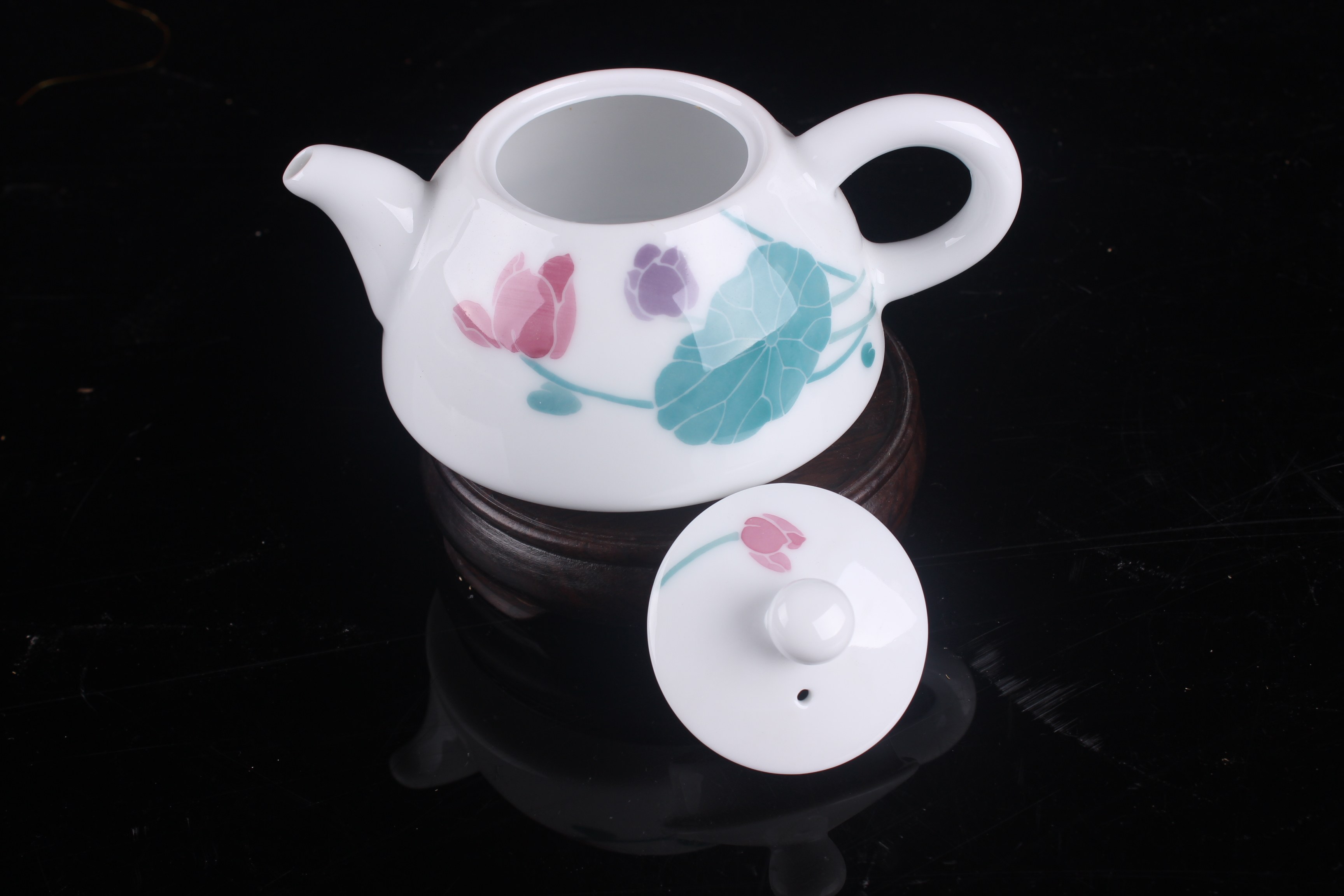 醴陵瓷器 釉下五彩功夫茶具套装 手绘荷花 高档乔迁礼品