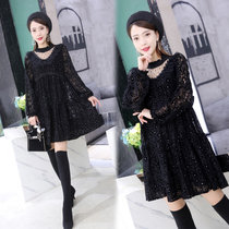 2021 early autumn and winter New Fashion lace dress women long sleeve loose stitching base skirt long shirt tide