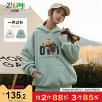 Girls clothes Expo velvet double layer thick hooded childrens coat female big child loose warm winter clothing Korean version of coat