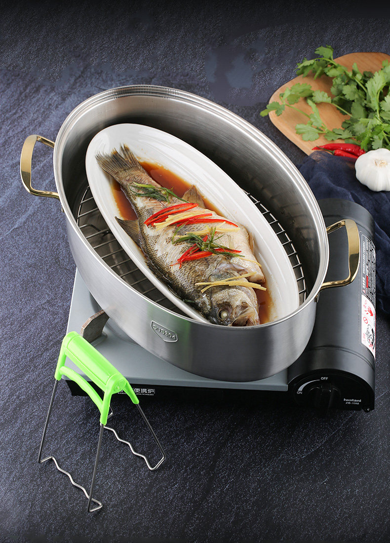 304不锈钢蒸鱼锅 家用椭圆蒸鱼神器大号蒸笼电磁炉加厚海鲜锅蒸锅