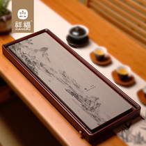 Xiangfu Bamboo Kung Fu stone tea tray Small household simple drainage black gold stone tray Simple for one person