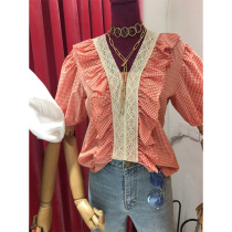 chiris chic shirt Women 2020 new womens temperament V-neck Plaid foreign ruffle bubble sleeve top