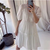 2020 new womens vneck retro stitching lace loose long dress female suspenders two-piece