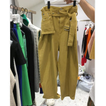 Pants women 2019 new womens loose thin with belt yellow Joker casual pants