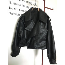 Leather women 2019 new womens loose European station fashion lapel autumn short black coat