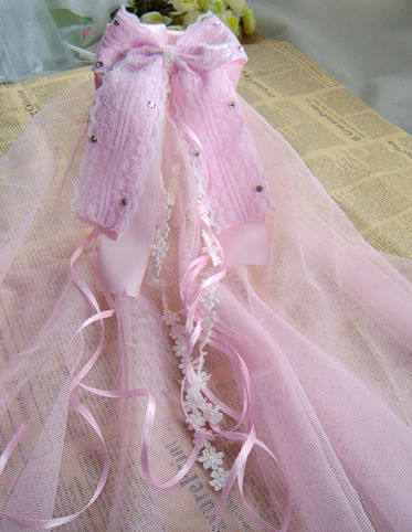 儿童花童头纱 小公主头纱发饰 发箍 粉色 白色 宝宝生日发饰头纱