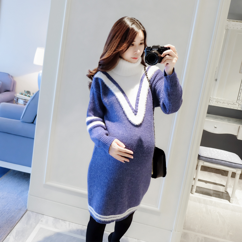 怀孕衣服冬天孕妇秋冬装上衣中长款孕妇高领毛衣裙子打底衫怀孕期_7折