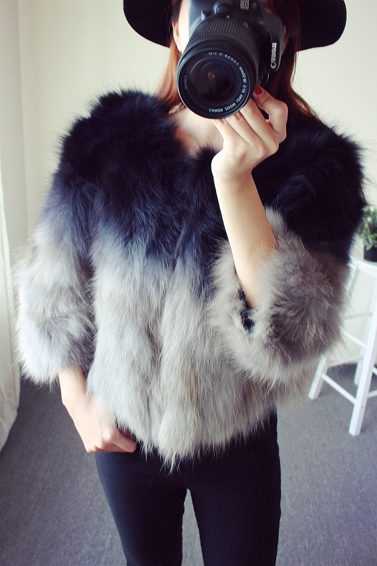 天天特价欧美大牌范渐变色貉子毛皮草外套马甲 真毛皮草短款外套_7折