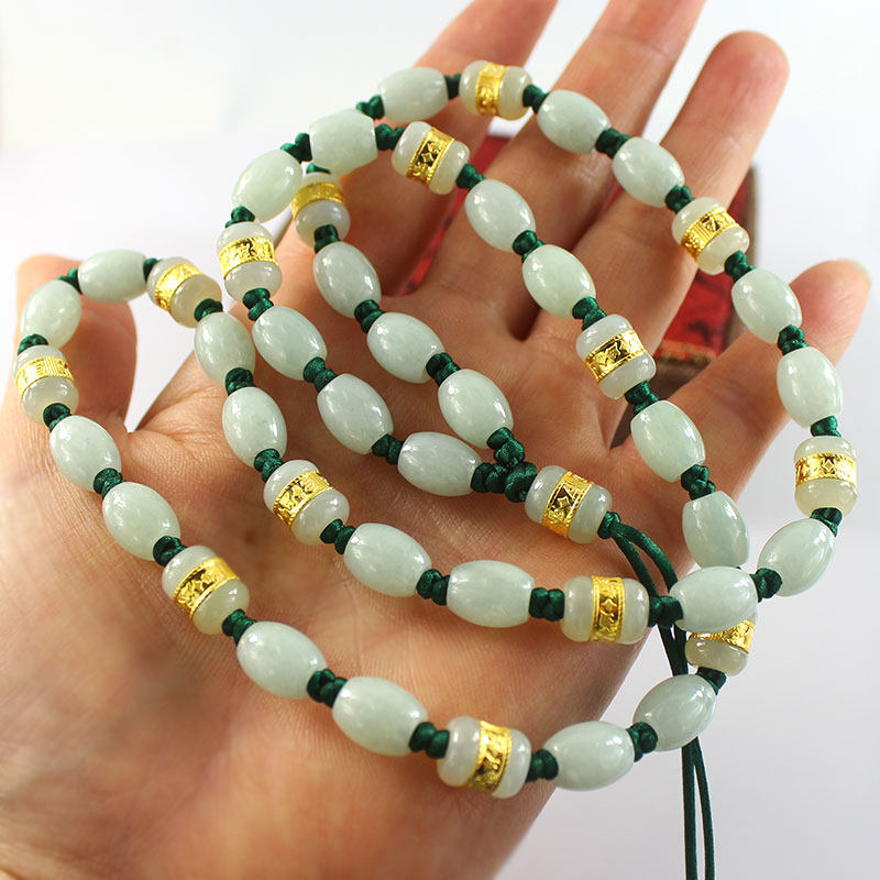 天然a货翡翠项链男士款玉珠项链路路通和田金镶玉转运珠挂绳手工