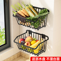 Punch-free kitchen fruit and vegetable rack wall hanging vegetable storage rack fruit basket shelf drain storage basket vegetable basket