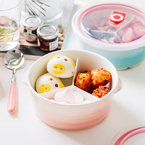 Day-style hand-painted ceramic sub-boxed lunch box sealed round three-grids with cover refreshing box microwave special