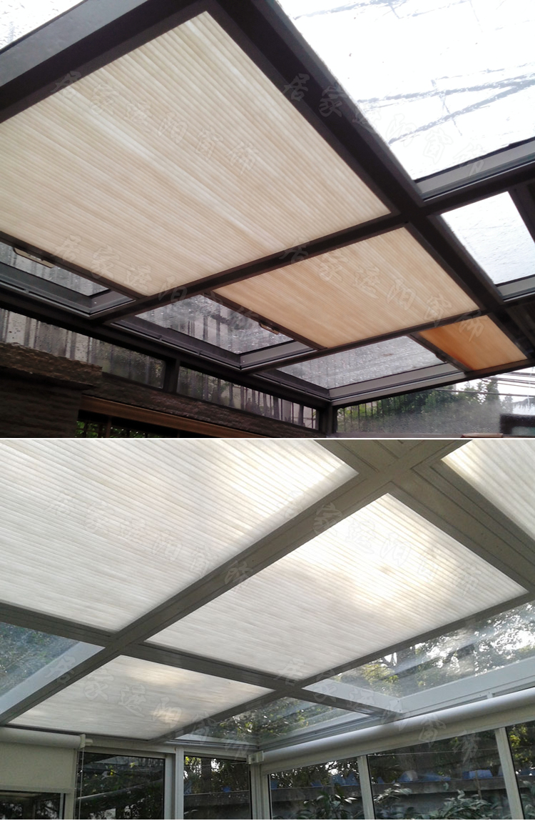 半遮光蜂巢帘 阳光房顶天棚帘 玻璃顶部遮光隔热帘 天窗隔热窗帘