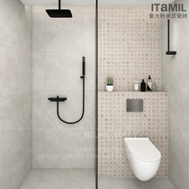 Italy Milan tile Wagdy floor tiles Net red toilet toilet gray cement brick original wood grain living room