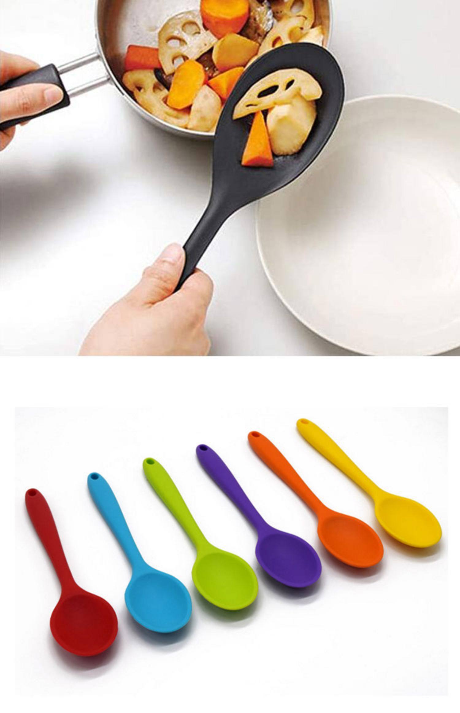 跨境好货 硅胶一体勺子汤勺 沙拉长调羹 平勺密更 密羹矽胶烹饪勺